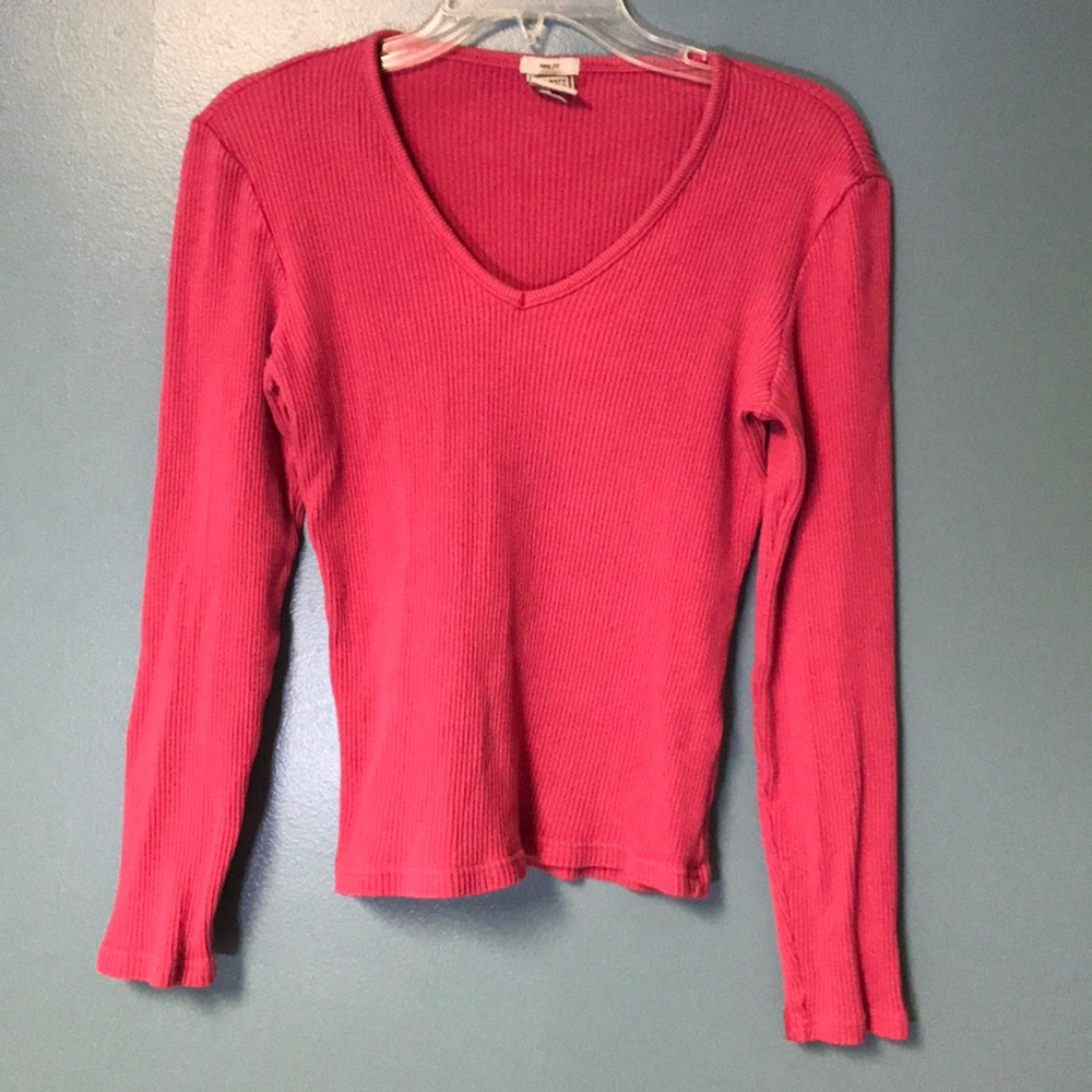 Old Navy Pink Ribbed Scoop Long Sleeve Neck (S)